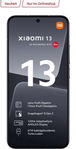 O2 Netz: Xiaomi 13 5G 256GB im O2 Grow Allnet/SMS Flat 40GB 5G für 1€ Zuzahlung, 34,99€/Monat