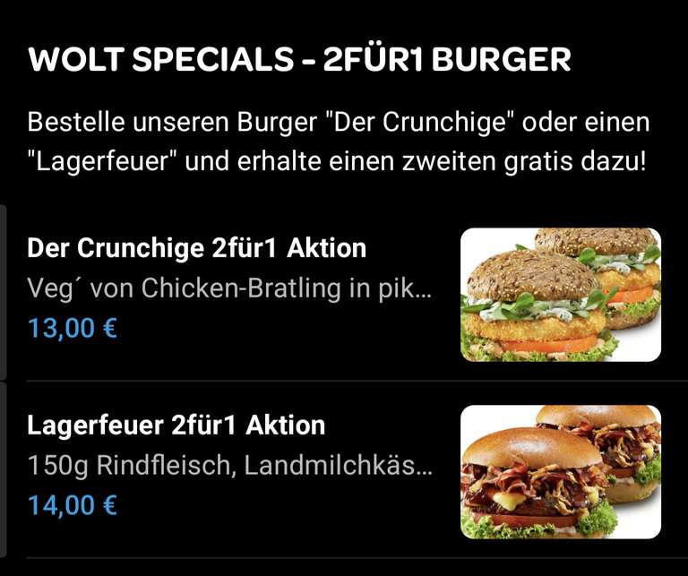 Wolt Specials: Peter Pane 2 Für 1 Lagerfeuer Burger oder der Crunchige, zusätzlich 30% und 3x5€ Rabatt für Neukunden kombinierbar.