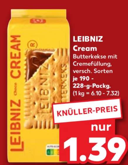 [Kaufland] 3x Leibniz Cream Butterkekse mit Cremefüllung für 1,06 € je Packung (Angebot + Coupon) - bundesweit