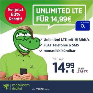 [SIM-Only] mobilcom-debitel o2 Free Unlimited Smart (LTE 10 Mbit/s) für mtl. 14,99€ mit Allnet- & SMS-Flat, VoLTE & WLAN Call + mtl. kündbar