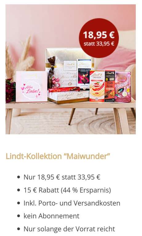 Lindt Chocoladen Club - Genießer-Kollektionen 04/2023 "Frühlingsgrüße" und 05/2023 "Maiwunder" einmalig für je 18,95€ (statt 33,95€)