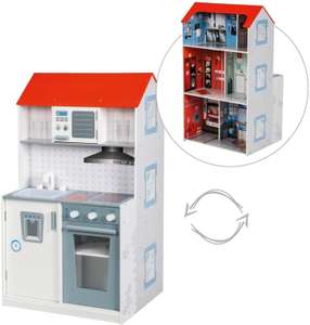 2in1 Puppenhaus und Küche - rot-weiß - Feuerwehr-Look