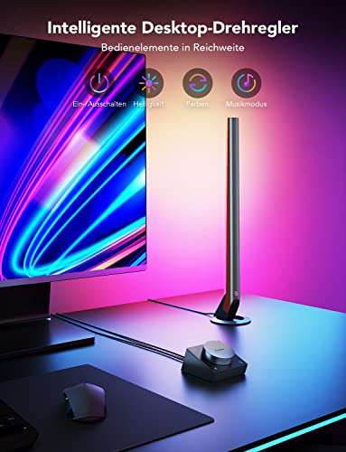 Govee RGBIC Smart Gaming Lightbar für PC mit Drehregler, 42.4cm LED TV Lightbar Sync mit Musik und 60+ Szenenmodi