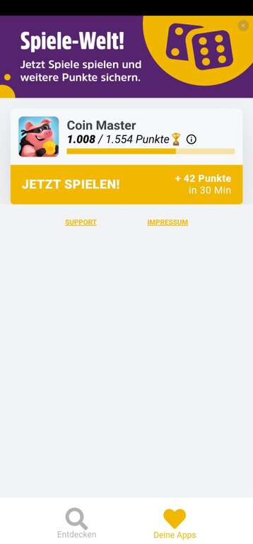 [Personalisiert] Bis zu 1554 Punkte statt 777 Punkte bei Deutschlandcard fürs Spiel spielen ( = 15€ )
