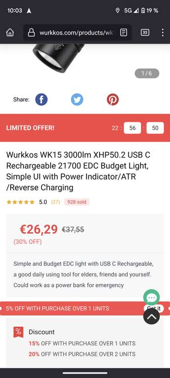 Wurkkos WK15 Taschenlampe mit XHP50.2 LED, USB-C, Powerbank-Funktion für 21,02 inkl. Gratis Cap