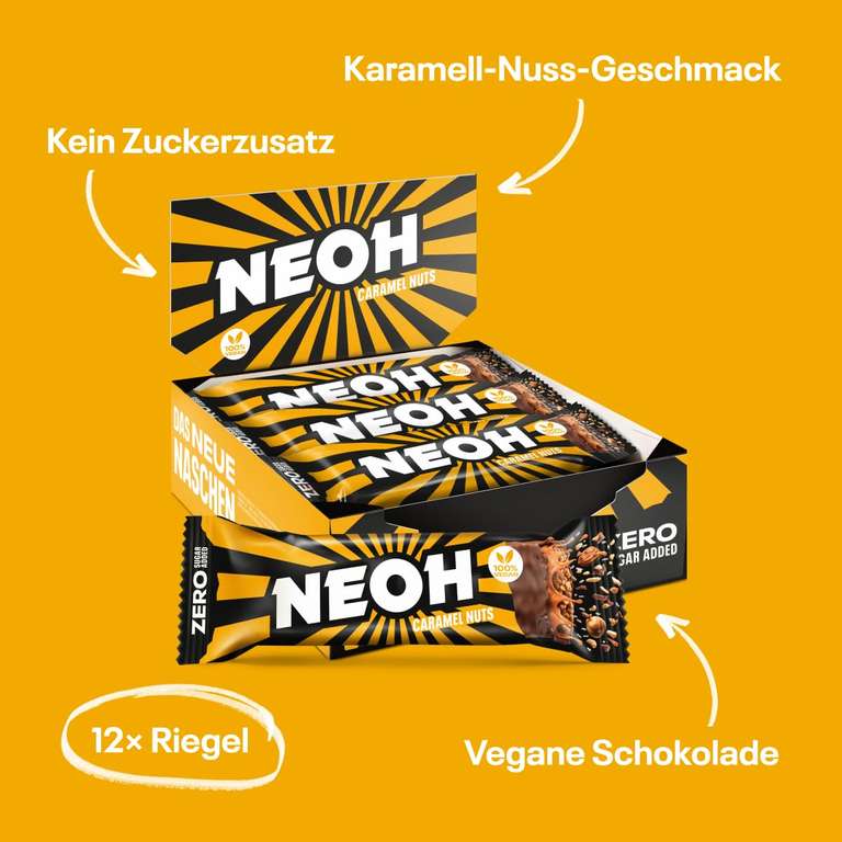 [PRIME] NEOH Zero Zucker Added Karamell-Nuss-Riegel | Vegan & Low Carb | 137 kcal & 1g Zucker | 6g Protein | 12er Pack