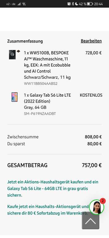 Samsung WW5100B 11KG Fassungsvermögen BESPOKE AI + Samsung Tab S6 Lite LTE 64gb (2022 Edition) für 757€ inkl. Versand jetzt auch Ohne CB