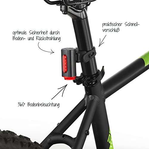 FISCHER Twin Fahrrad-Rücklicht mit 360° Bodenleuchte für mehr Sichtbarkeit und Schutz, aufladbarer Akku (Prime)