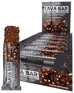 IronMaxx Lava Bar Protein Bar - Fudge Brownie 18 x 40 g | High Protein with Creamy Core and Crispy Topping | Sugar-Reduced Protein Bar