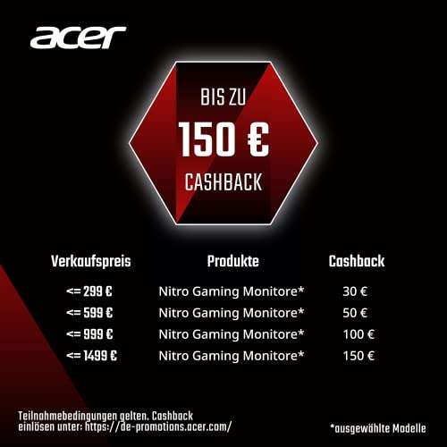 [Prime] Acer Nitro XV270P, 27 Zoll Gaming Monitor, FHD, IPS, 144/165Hz, FreeSync, 250 cd/m², Speaker, Pivot [30€ Acer Cashback]
