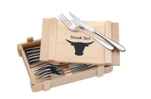 Drogerie Müller(+Amazon Prime), WMF Steakbesteck 12-teilig in Holzkiste, Chromagan, kostenlose Filiallieferung