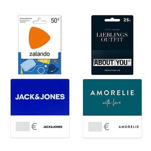 [Amazon] Rabatt auf Gutscheine: 10% Zalando/15% Jack&Jones, AboutYou, RTL+, WellCard/20% Amorelie/ Spotify 10€ Amazon-Aktionsguthaben ab 60€