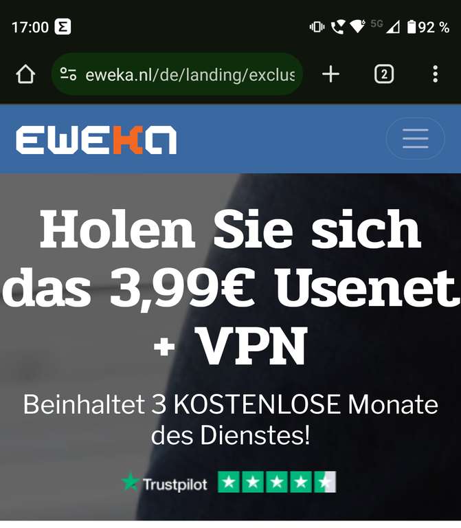 Eweka Usenet + VPN (12 Monate + 3 gratis Monate)