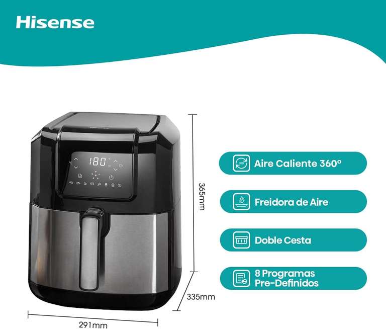 [Amazon] Hisense 5L Heißluftfritteuse, 1700W, LED-Display und Touch-Bedienelemente, 80°C-200°C, BPA- und PFOA-frei
