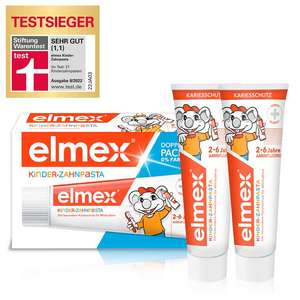 elmex Kinder-Zahnpasta (2 x 50 ml) - Zahncreme für Kinder von 2-6 Jahren mit mildem Geschmack, Kariesschutz für Milchzähne (Prime Spar-Abo)