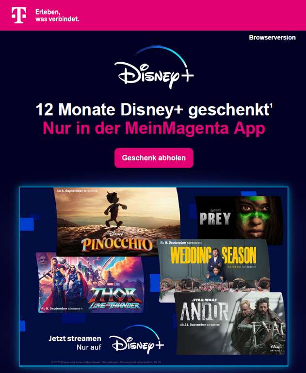 [Telekom Mobilfunk] Disney+ 12 Monate kostenlos
