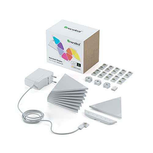 Nanoleaf Shapes Mini Triangle Starter Kit, 9 Smarten Dreieckigen LED Panels RGBW - Modulare WLAN 16 Mio. Farben, Musik & Bildschirm Sync
