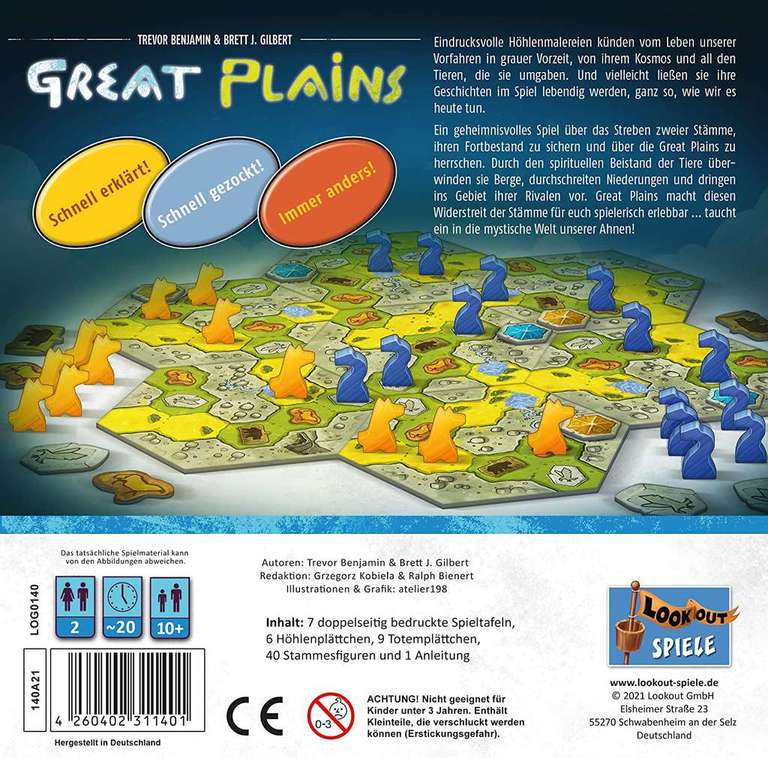 Great Plains | Brettspiel (Area Control) für 2 Personen ab 10 Jahren | ca. 20 Min. | BGG: 7.1 / Komplexität: 1.70