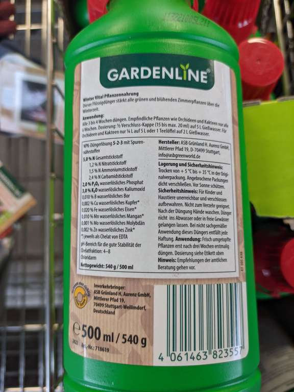 [Lokal ALDI Koblenz] Gardenline Winter Vital Pflanzennahrung 500ml 0,19€