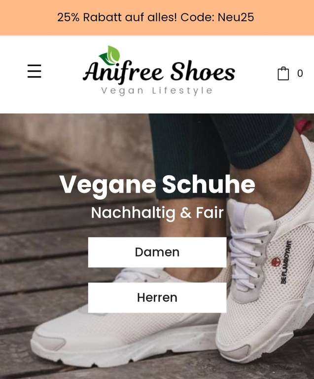 25% Rabatt auf vegan und fair Schuhe