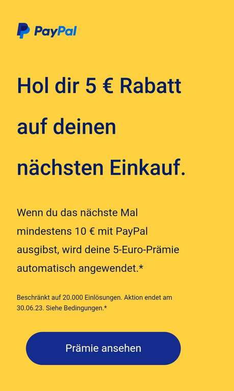 Paypal (personalisiert?): 10 € ausgeben und 5 € für den Frühling sichern
