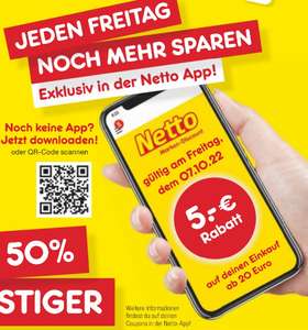 [Netto MD App Norddeutschland] -5€ ab 20€ MEW am Freitag