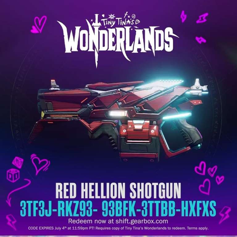 [PC, Xbox, Playstation] Tiny Tina's Wonderlands - Red Hellion Shotgun SHiFT-Code