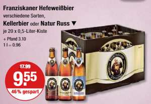 Kasten Franziskaner Weißbier (alle Sorten) , Kellerbier oder Natur Russ für 9,55 € @ V-Märkte MUC/Hallertau/Niederbayern ab 30.06.