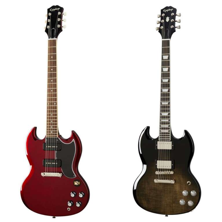 Epiphone SG Special (P-90) E-Gitarre, Farbe Sparkling Burgandy für 323€ | Epiphone SG Modern Figured Trans Black Fade für 449€