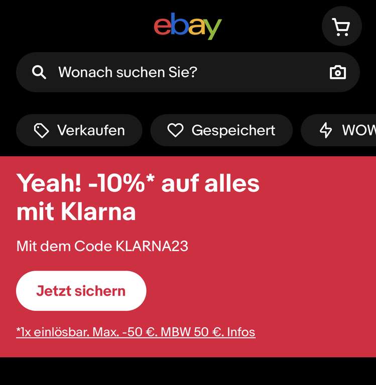 Ebay 10% auf alles mit personalisiertem Gutscheincode über Klarna (Max. 50€ Rabatt) z.B. iPhone 13 mini für 619€ statt 669€ Idealo/ebay