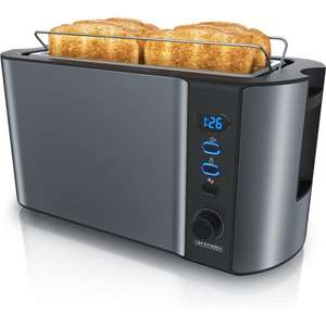 Arendo Toaster für 4 Scheiben Langschlitz, 1500W, mit Display, Doppelwandgehäuse wärmeisolierend, Brötchenaufsatz, Auftaufunktion