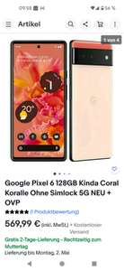 Google Pixel 6 128GB Kinda Coral Koralle Ohne Simlock 5G NEU + OVP