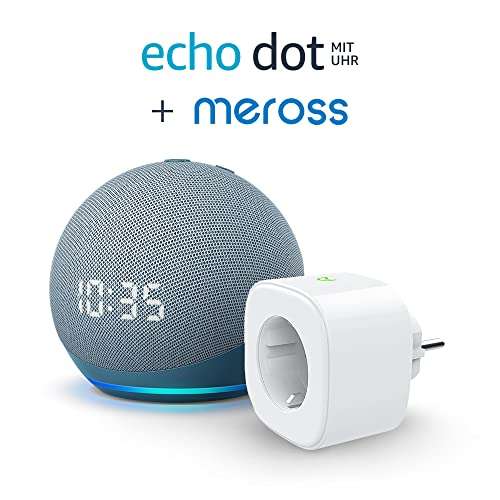 [prime] Echo Dot (4. Gen.) mit Uhr (Blaugrau od. Weiß) + Meross Smart Plug (WLAN-Steckdose) für 30€ | Echo Dot 3 + Meross Plug für 23€