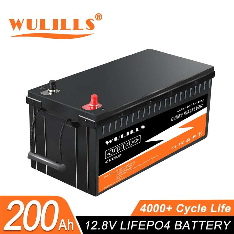 Wulills 12V LiFePO4 Batterien | Lithium-Eisen Phosphat Batterie | mit BMS | 200Ah für 347,88€