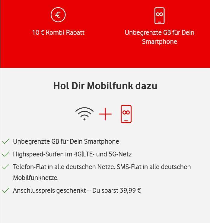 Vodafone Sim Only GigaKombi: GigaMobil M mit Allnet/SMS Flat Unlimited Daten 5G effektiv 16,66€/Monat durch 320€ Cashback (26,66€ ohne GK)