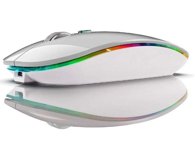 BOW RGB kabellose Maus, Dual Mode BT + 2,4 GHz, 800/1200/1600 dpi, Akku, Jiggler Funktion - 4 Farben