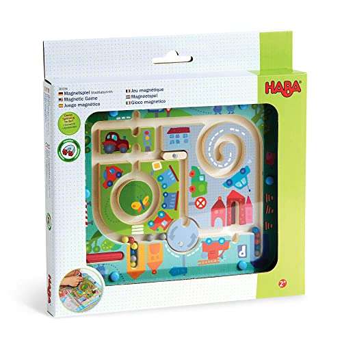 [Prime] Haba 301056 - Magnetspiel Stadtlabyrinth, pädagogisches Holzspielzeug für Kinder ab 2 Jahren, schult die Logik und Feinmotorik