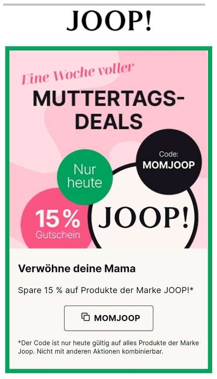 Flaconi Muttertag-Deals - 15% auf Joop! - zb Joop! Homme Eau de Parfum 125ml für 34€ oder Le Bain EdP 40ml 21,32€ [Flaconi]