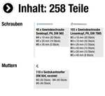 Connex Gewindeschrauben-Sortiment 258-teilig, M3 - M5, Senkkopf & Linsenkopf inkl. Muttern, PH Phillips-Antrieb, verzinkt für 6,29€ (Prime)