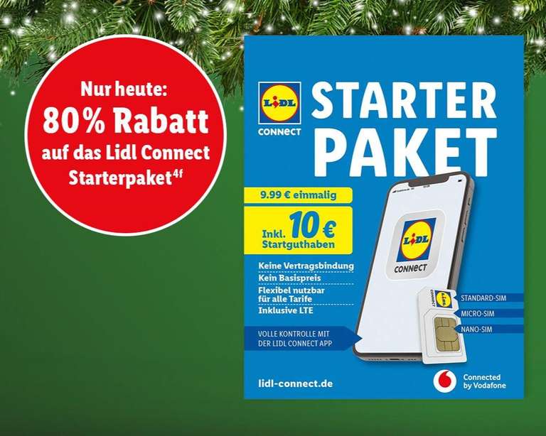 Lidl Connect Prepaid (VF-Netz) € € mit Starterset 10 für mydealz 1,99 | Startguthaben