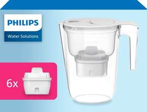 [Prime]Philips Wasserfilterkanne +6 Micro X-Clean Ersatzfilterkartuschen, schneller Durchfluss, Weiß, 2,6 Liter, elektronischer Timer