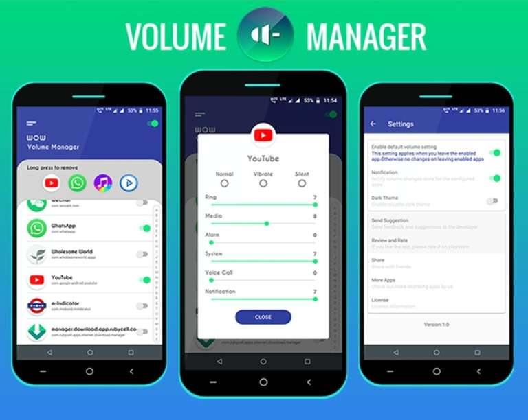 WOW Volume Manager kostenlos (Android, automatische Lautstärkeregelung für einzelne Apps) (Google Play Store)