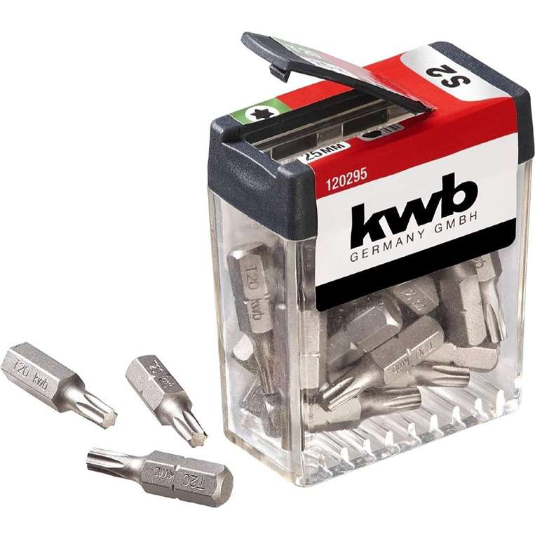 kwb 25 x Bits T20 Spender-Box 120295 (25 mm, C 6.3, ISO 1173 Vorteilspack), 1 V, Stück, 15 x 8.5 x 3 cm, PRIME
