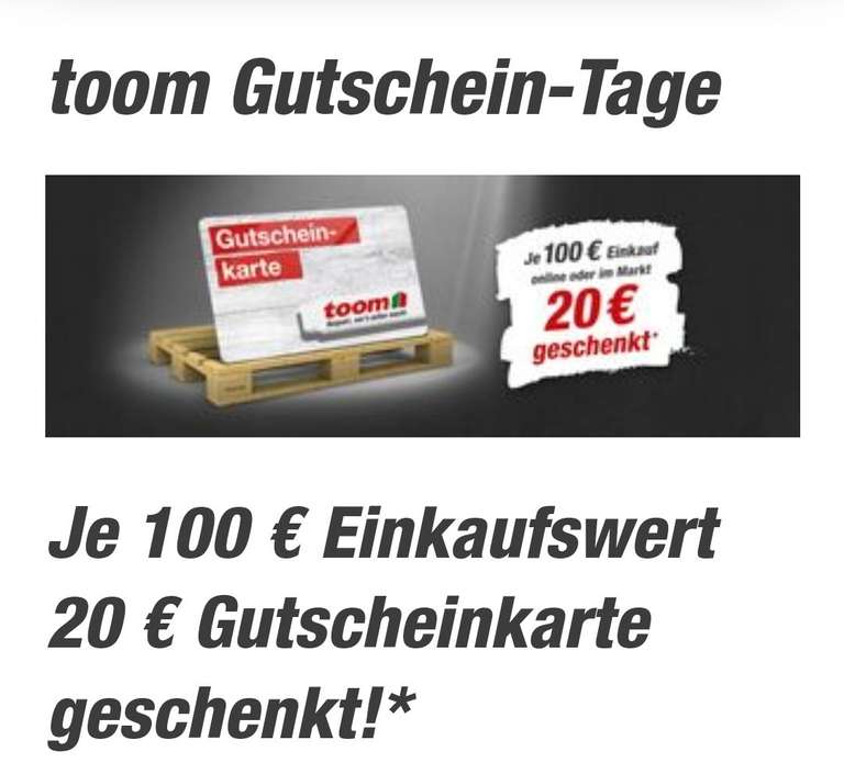TOOM Baumarkt - 20€ Gutschein je 100€ Einkaufswert