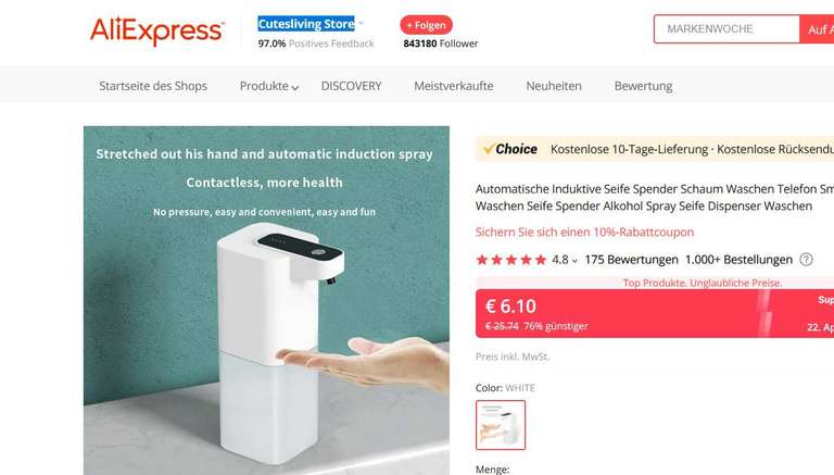 [Aliexpress] Automatischer Seifenschaumspender für 6.10€ (Seifenspender)