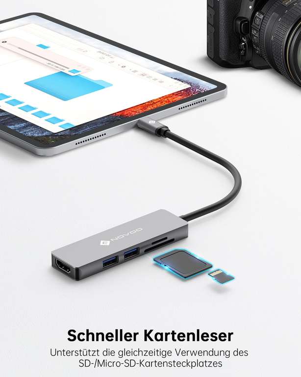 (PRIME) USB C Hub (5 in 1) Aluminium mit HDMI 4K, USB 3.0, 1 SD, 1 microSD Type-C Geräte