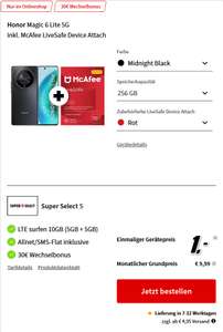 O2 Netz: Honor Magic 6 Lite 256GB im Allnet/SMS Flat 10GB LTE für 9,99€/Monat, 1€ Zuzahlung, 30€ Wechselbonus