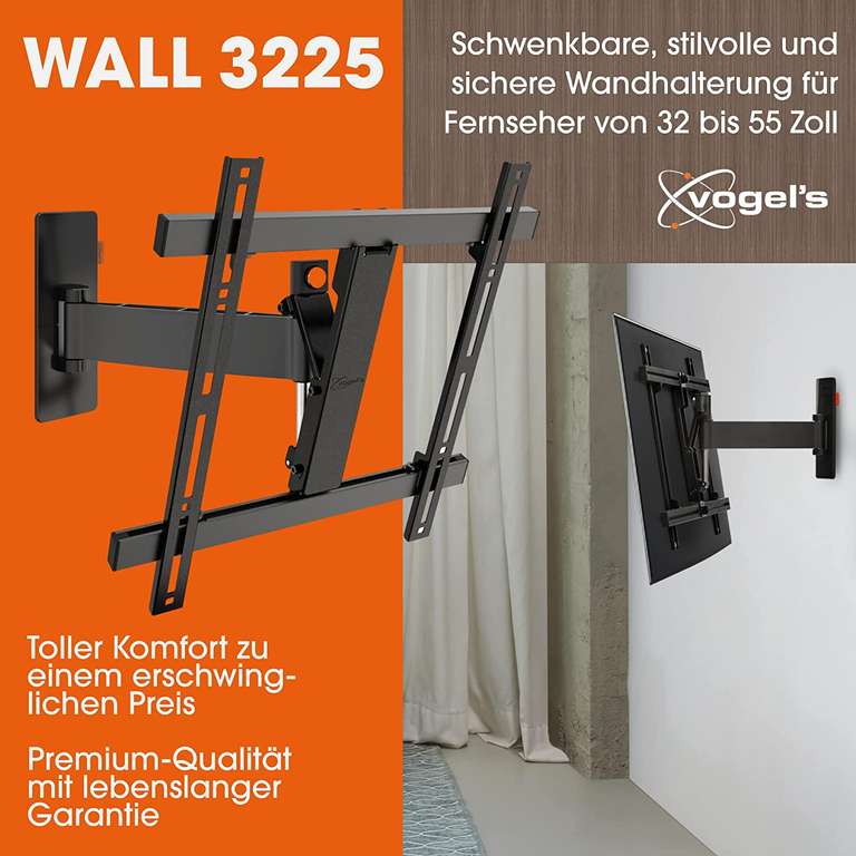 Vogels Wall 3225 TV-Wandhalterung (für 32-55" & 20kg, 120° schwenkbar, -20° neigbar, VESA 100x100 bis 400x400)