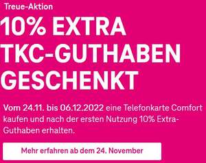 Telekom Telefonkarte Comfort TKC 10% Extra Guthaben vom 24.11. bis 06.12.2022 - auch für Festnetz und Mobilfunk