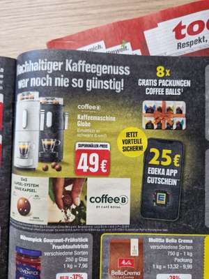 [Ggf. Lokal] Coffee B Maschine mit 8 Packungen Coffee Balls und 25€ Edeka App Gutschein